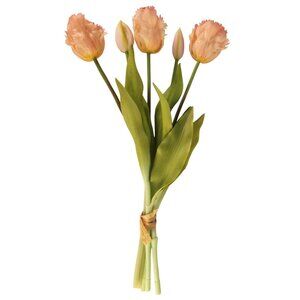 Peach Coral Artificial Tulips 15 Inch Set of 5 Faux Spring Flowers Easter Weddin